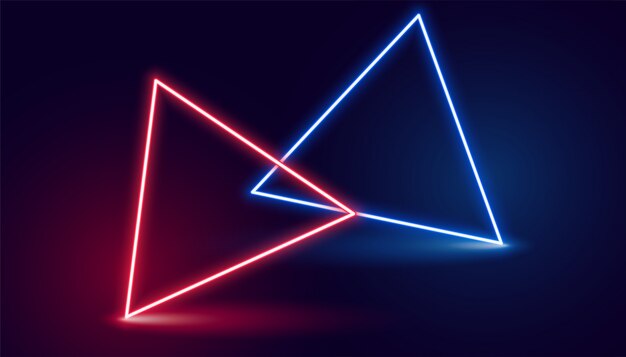 Dos triángulos de neón en colores rojo y azul.