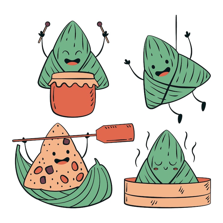 Vector gratuito dragon barcos zongzi set