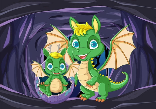 Vector gratuito dragón bebé para incubar en una cueva