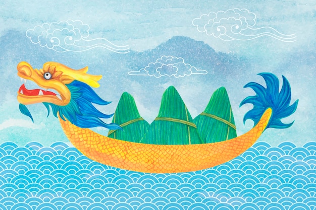 Dragon Boat llevando albóndigas zongzi