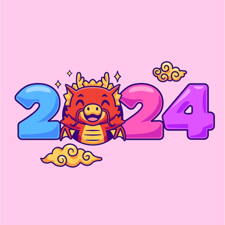 Vector gratuito dragón lindo año nuevo 2024 icono vectorial de dibujos animados ilustración icono de vacaciones de animales icono plano aislado vector