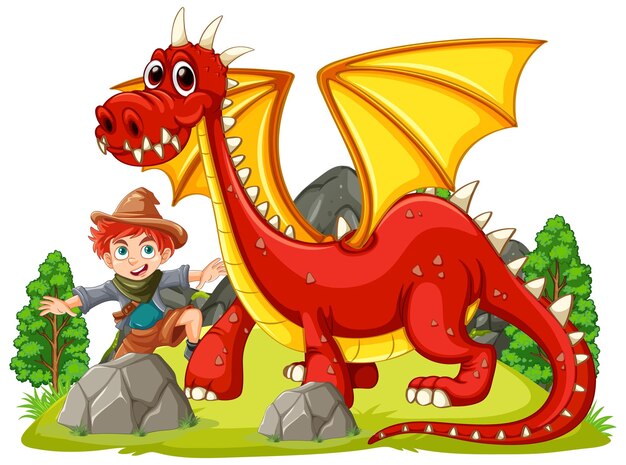 Dragón rojo con carácter de niño