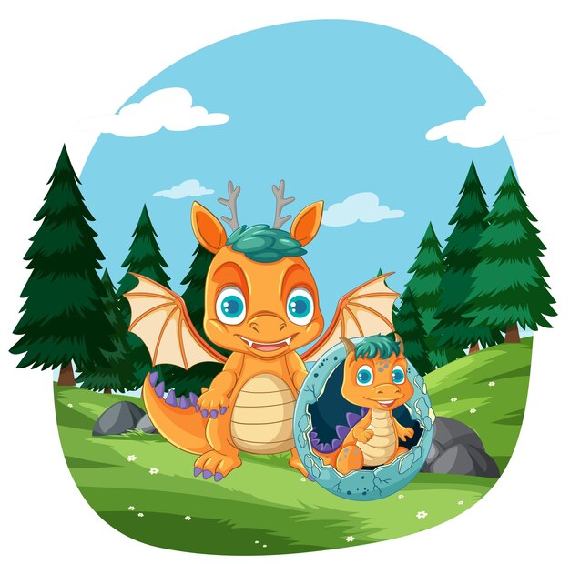 El dragón y su bebé arrebatan el huevo