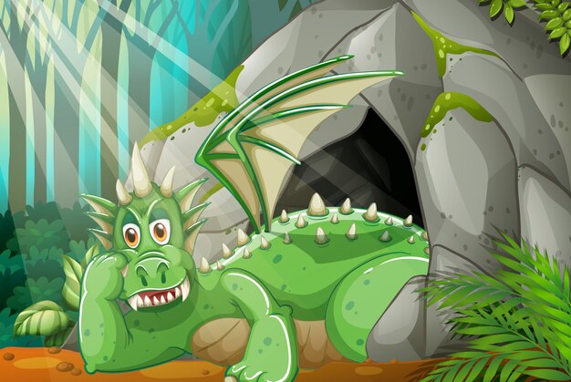 Dragón viviendo en la cueva