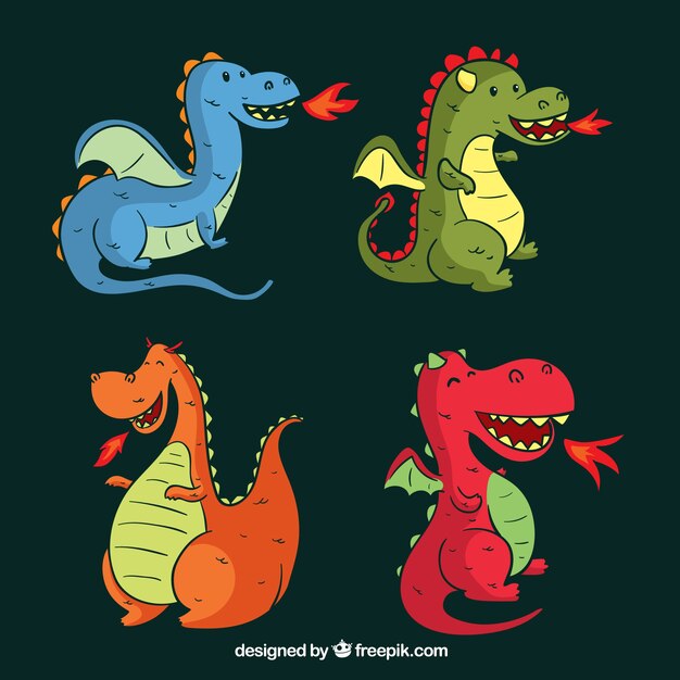 Dragones dibujados a mano con estilo adorable