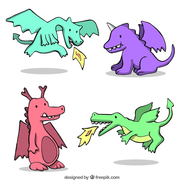 Dragones dibujados a mano con estilo adorable