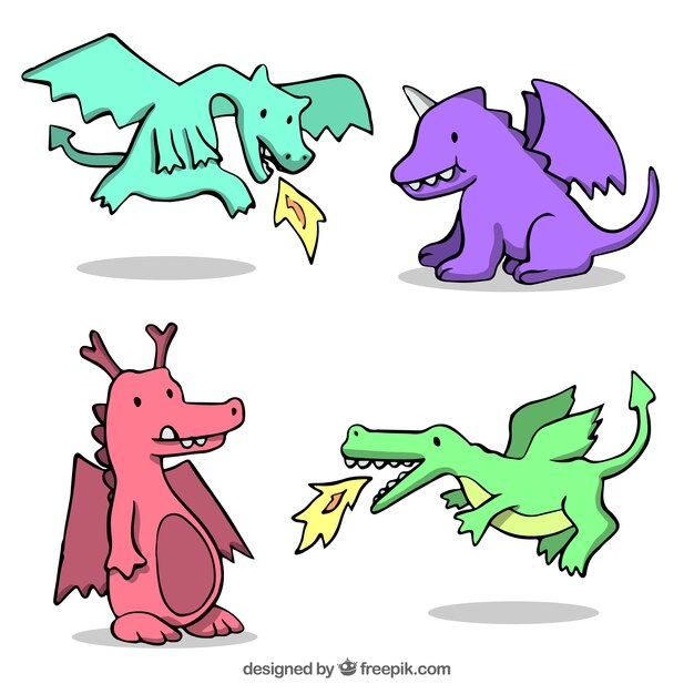 Dragones dibujados a mano con estilo adorable