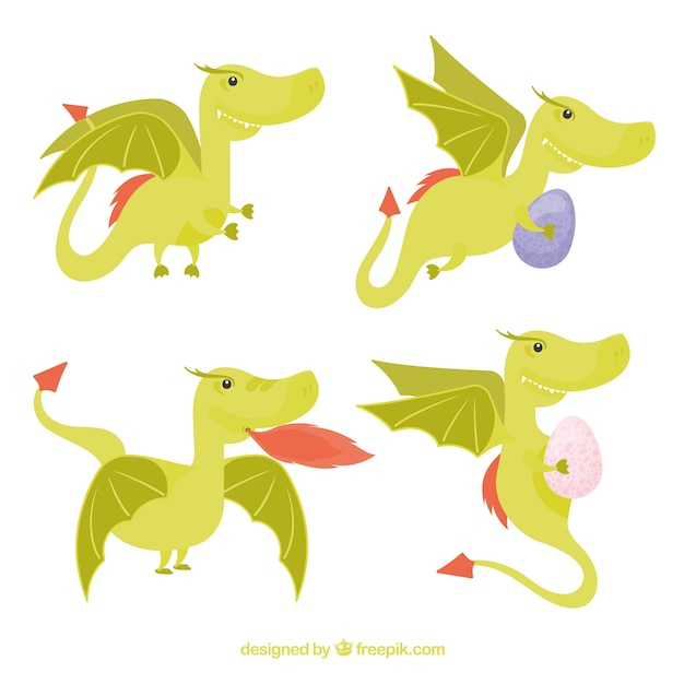 Vector gratuito dragones dibujados a mano con estilo adorable