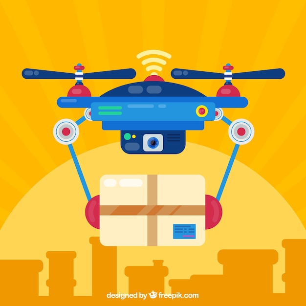 Vector gratuito drone adorable con caja de cartón