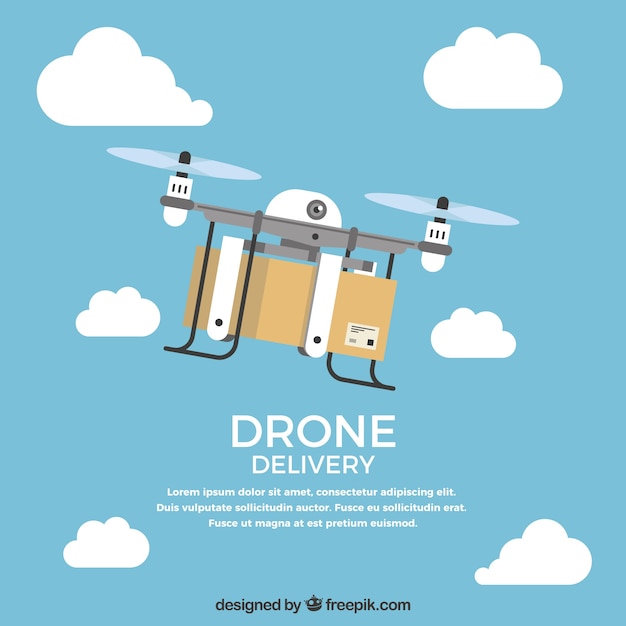 Drone adorable transportando una caja