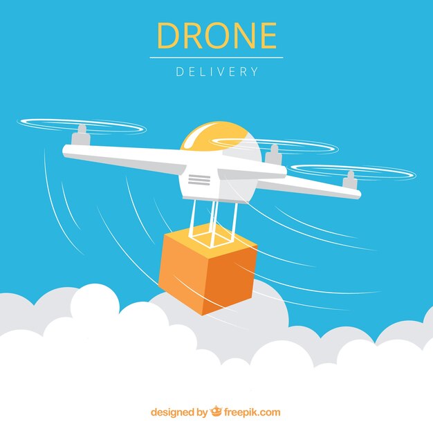 Drone moderno con caja de cartón