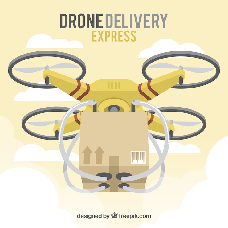 Vector gratuito drone moderno con caja de cartón