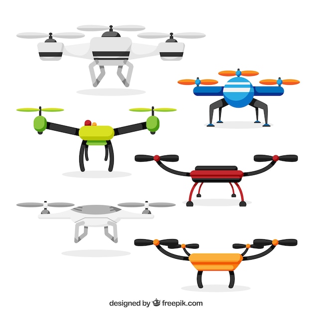 Drones coloridos con diseño plano