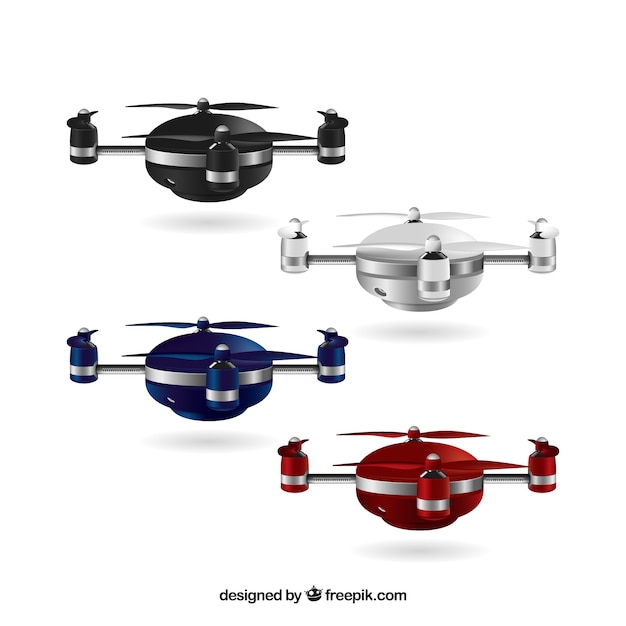Vector gratuito drones realistas en diferentes colores