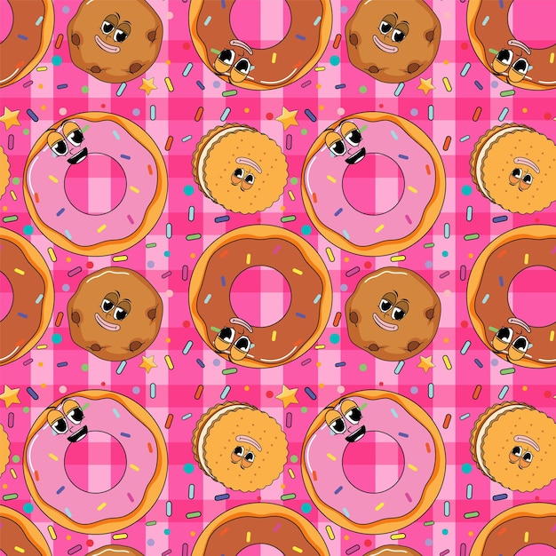 Dulce donut dibujos animados de patrones sin fisuras