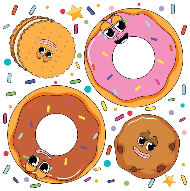 Vector gratuito dulce donut dibujos animados de patrones sin fisuras