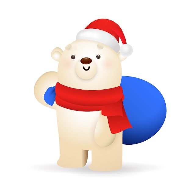 Dulce oso polar llevando regalos de Navidad