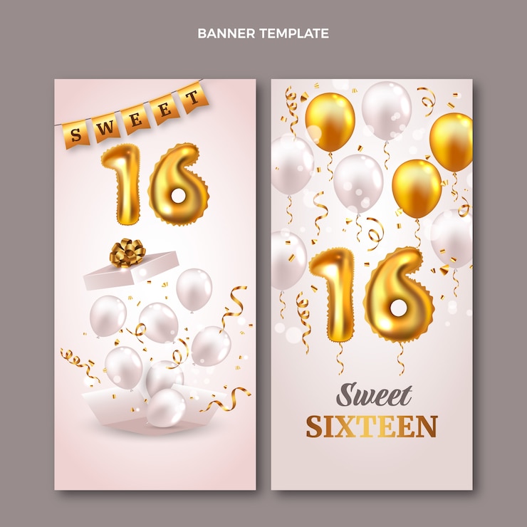 Vector gratuito dulces 16 banners verticales de lujo realistas