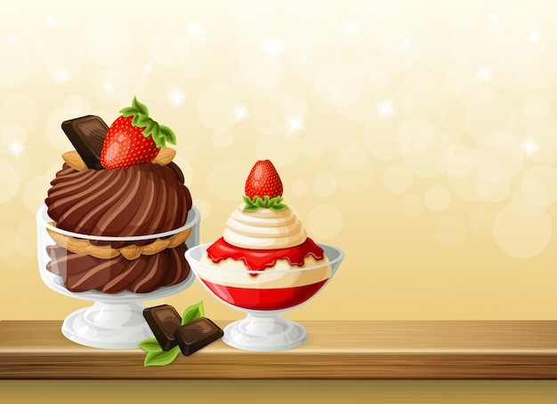 Dulces en la composición de los tazones de vidrio
