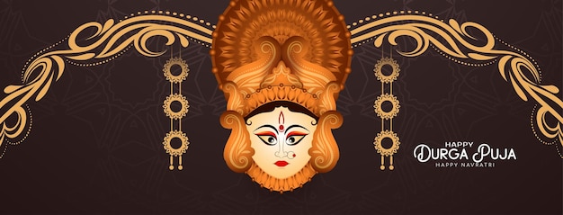 Vector gratuito durga puja y happy navratri tradicional cartel de saludo del festival indio hindú