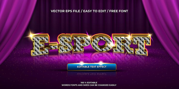 Vector gratuito e-sport de lujo con efecto de texto editable con maqueta de logotipo