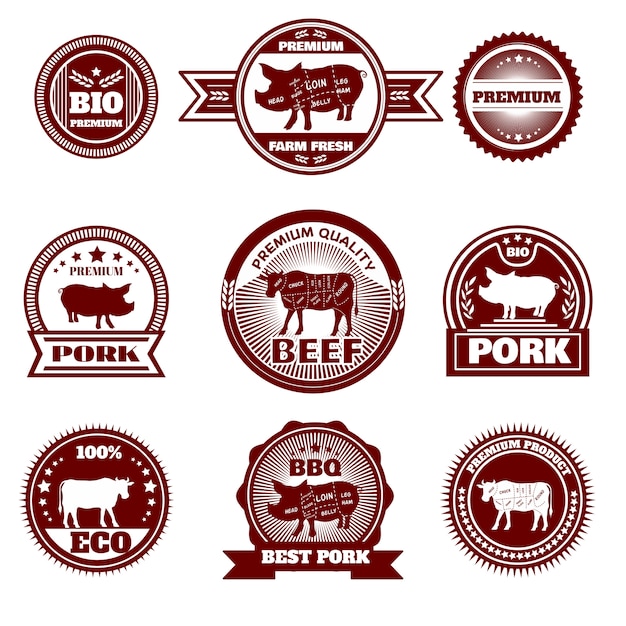 Vector gratuito eco granja carniceria emblemas