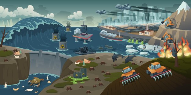 Ecología contaminación, deforestación, incendios forestales, problema global de deforestación de la naturaleza
