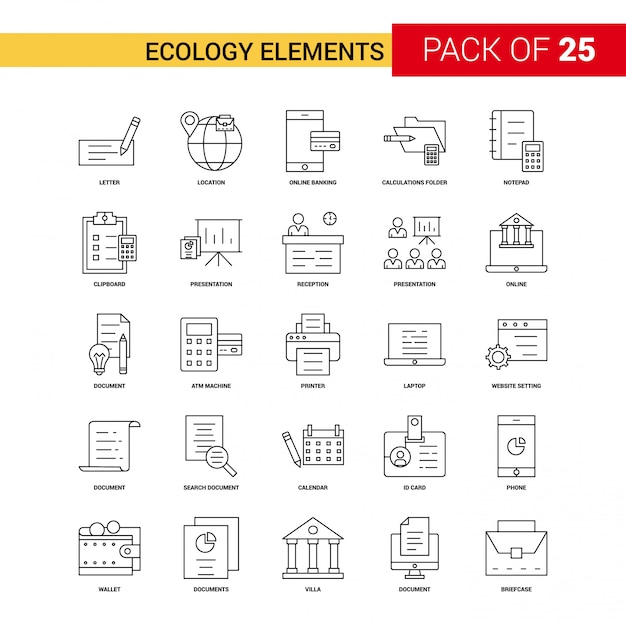 Ecología elementos icono de línea negra