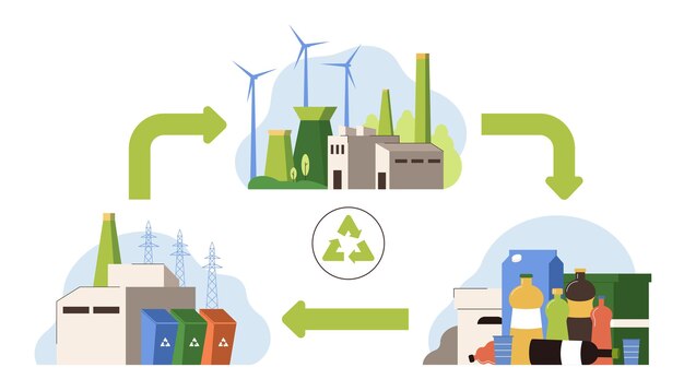 Economía circular cuidado del medio ambiente y reciclaje de residuos