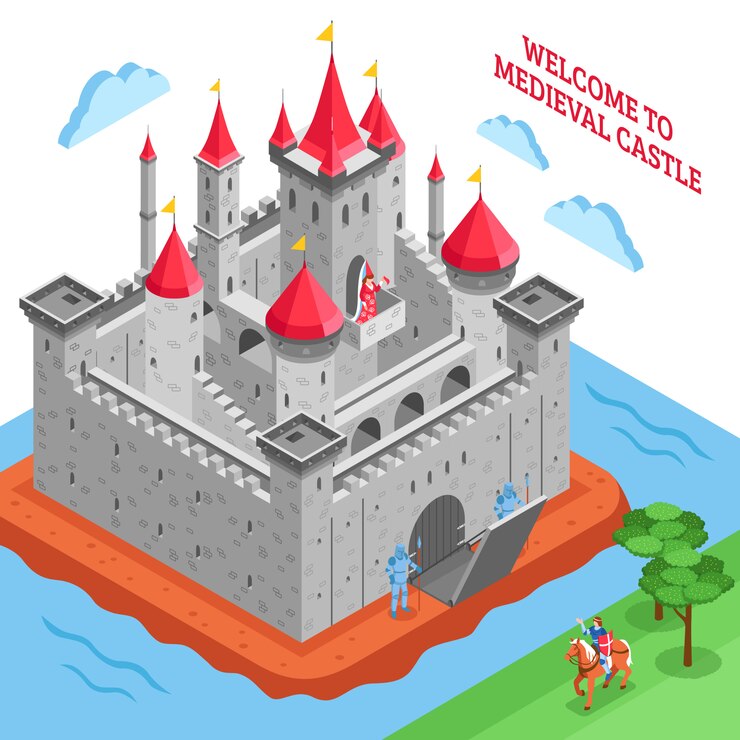 Vector gratuito edad media europea castillo real composición