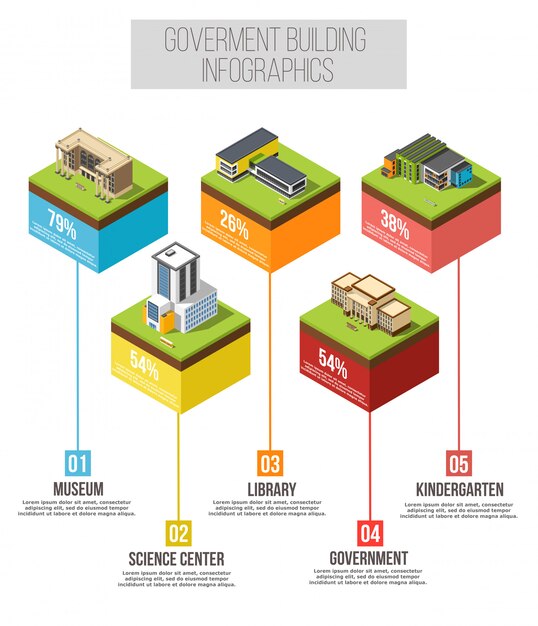 Edificio administrativo infografía isométrica