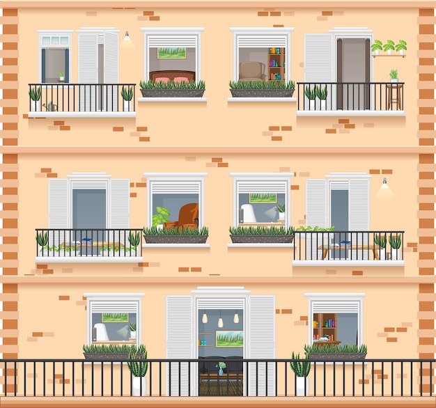 Edificio de apartamentos con ventanas