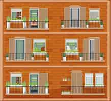 Vector gratuito edificio de apartamentos con ventanas