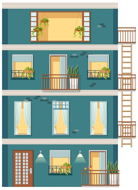 Vector gratuito edificio de apartamentos con ventanas