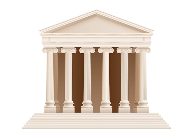 Edificio de arquitectura griega clásica exterior con columnas iónicas vista frontal ilustración vectorial realista
