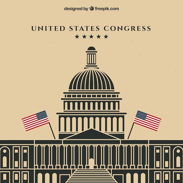 Vector gratuito edificio del congreso de estados unidos con diseño plano