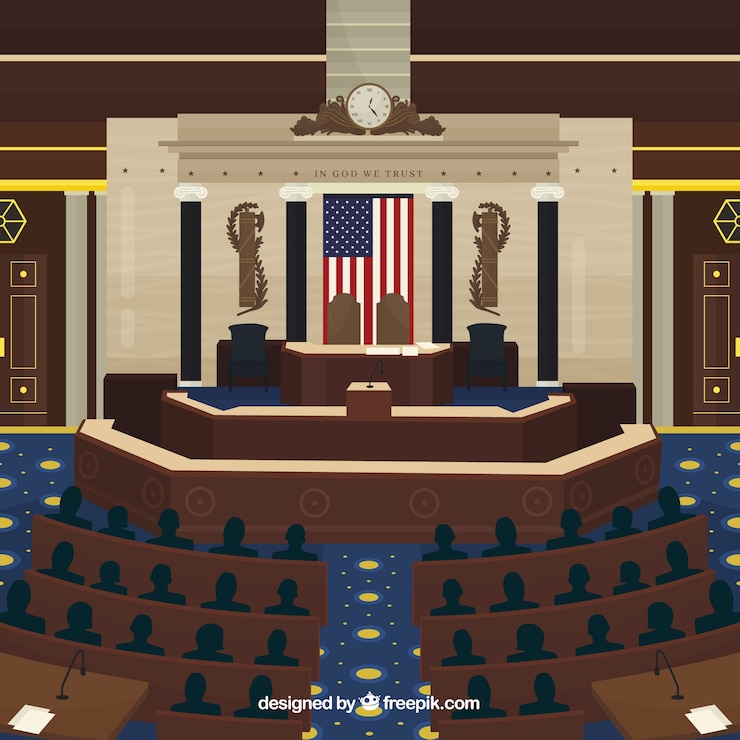 Vector gratuito edificio del congreso de estados unidos en estilo plano