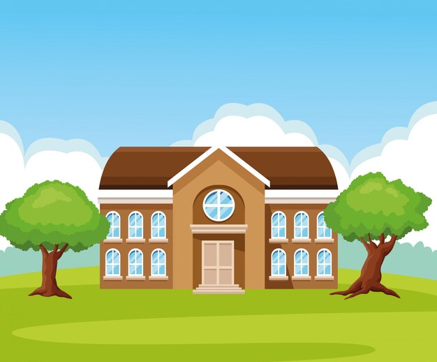 Edificio escolar en dibujos animados de naturaleza