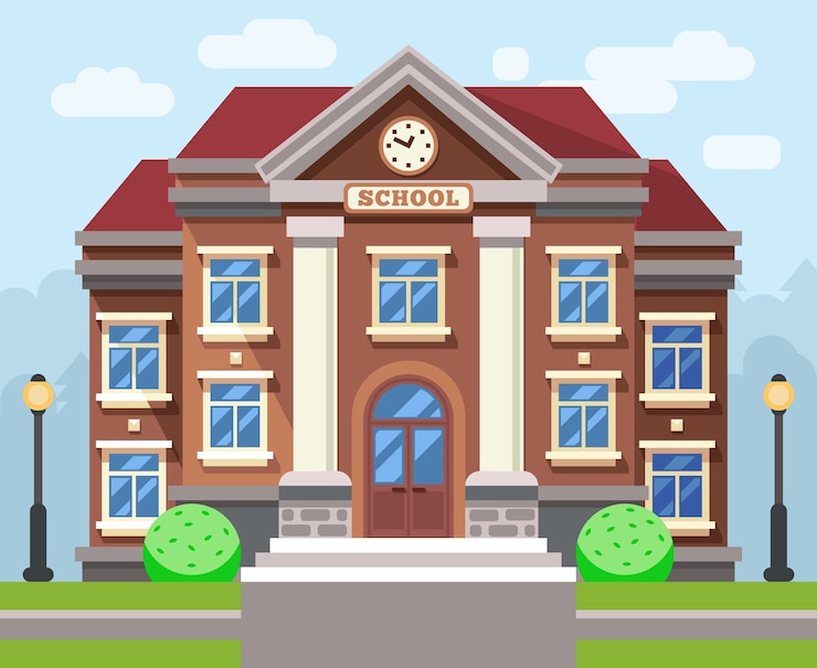 Vector gratuito edificio de escuela o universidad. concepto de educación plana vectorial. escuela de educación, escuela de construcción, escuela de estudio o ilustración universitaria