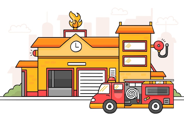 Edificio de la estación de bomberos dibujado a mano ilustrado