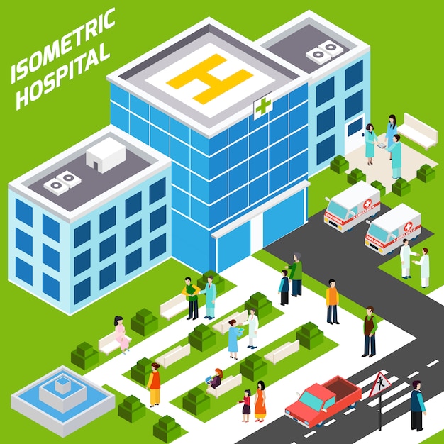 Vector gratuito edificio del hospital isométrico