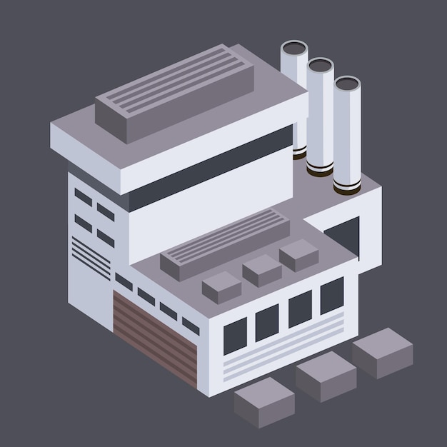 Vector gratuito edificio industrial isométrico y chimenea.