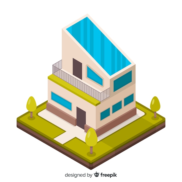 Vector gratuito edificio de oficina isométrico moderno