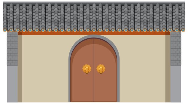 Edificio tradicional chino sobre fondo blanco.