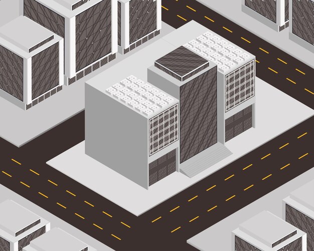 Edificios y caminos isométricos.