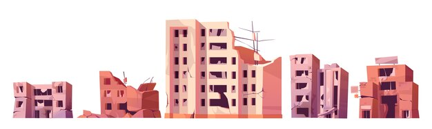 Edificios de la ciudad destruidos después de una guerra o un terremoto.