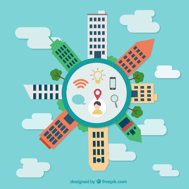 Edificios de la ciudad en diseño plano