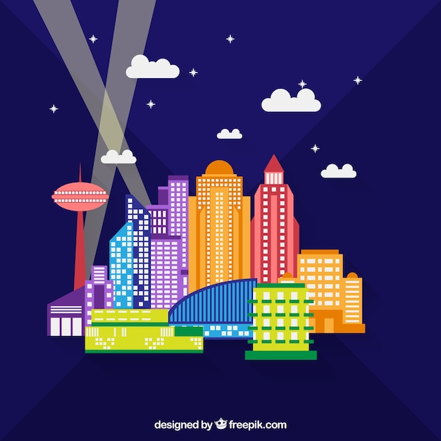 Vector gratuito edificios de la ciudad en la noche