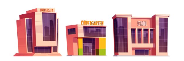 Edificios de escuela, guardería y universidad aislados.