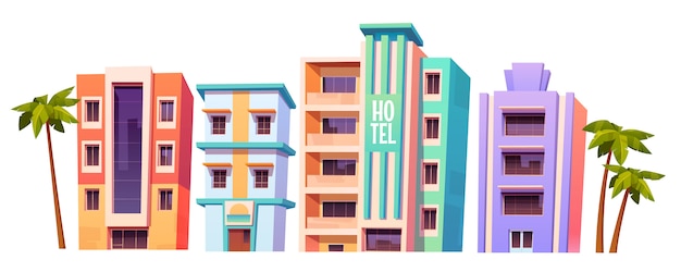 Edificios, hoteles modernos en miami en verano